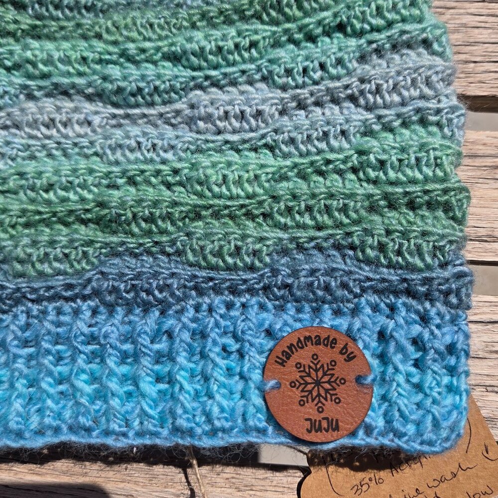 Artisan Handmade Crochet Lightweight Merino Wool Blend "Seafoam" Beanie Hat - Picture 5 of 6